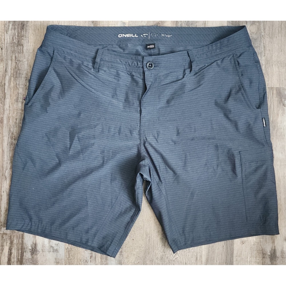 O'Neill Crossover Hybrid Shorts Men 38 Gray Striped Quick Dry Stretch Boardshort